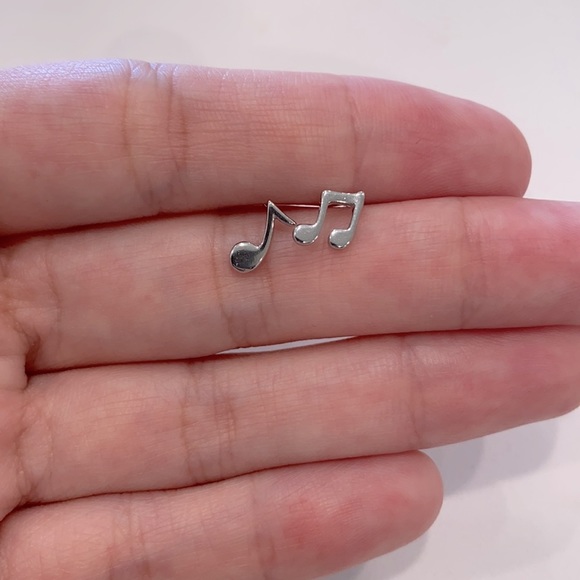 Music Notes Earrings - Sterling Silver 925 Stud Earrings - Picture 2 of 4